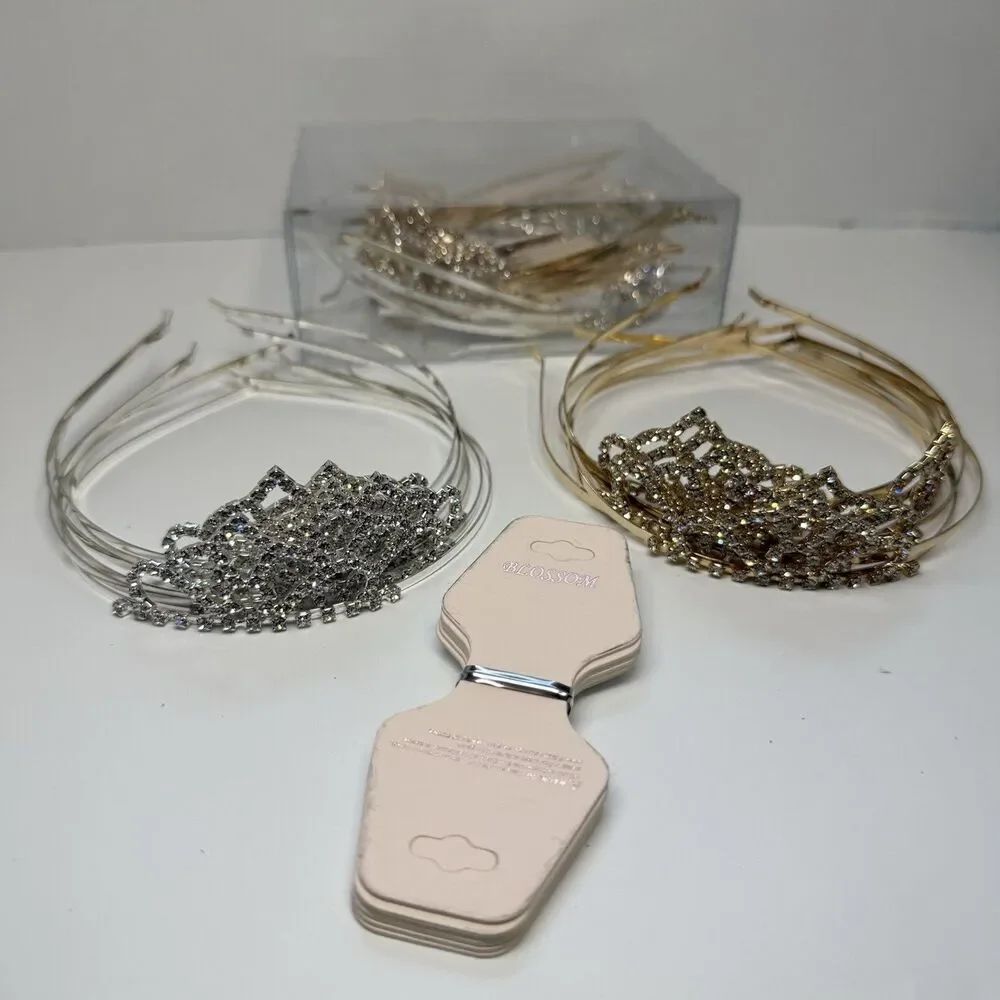 2 Dozen Gold & Silver Tone Metal Rhinestone Tiara Crown Lot 24 Pieces All New